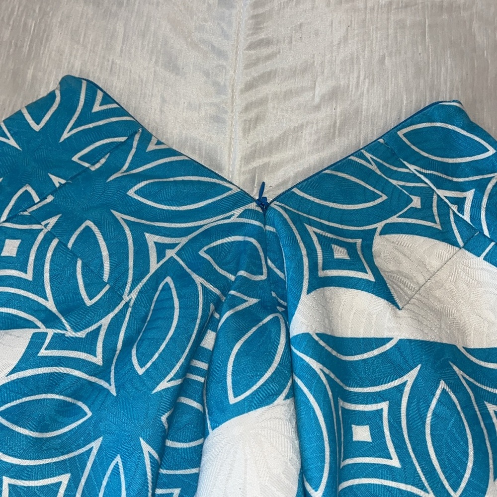 Trina Turk Cotton Mini Skirt Size 2 Turquoise Geometric Print Pockets - Picture 13 of 13